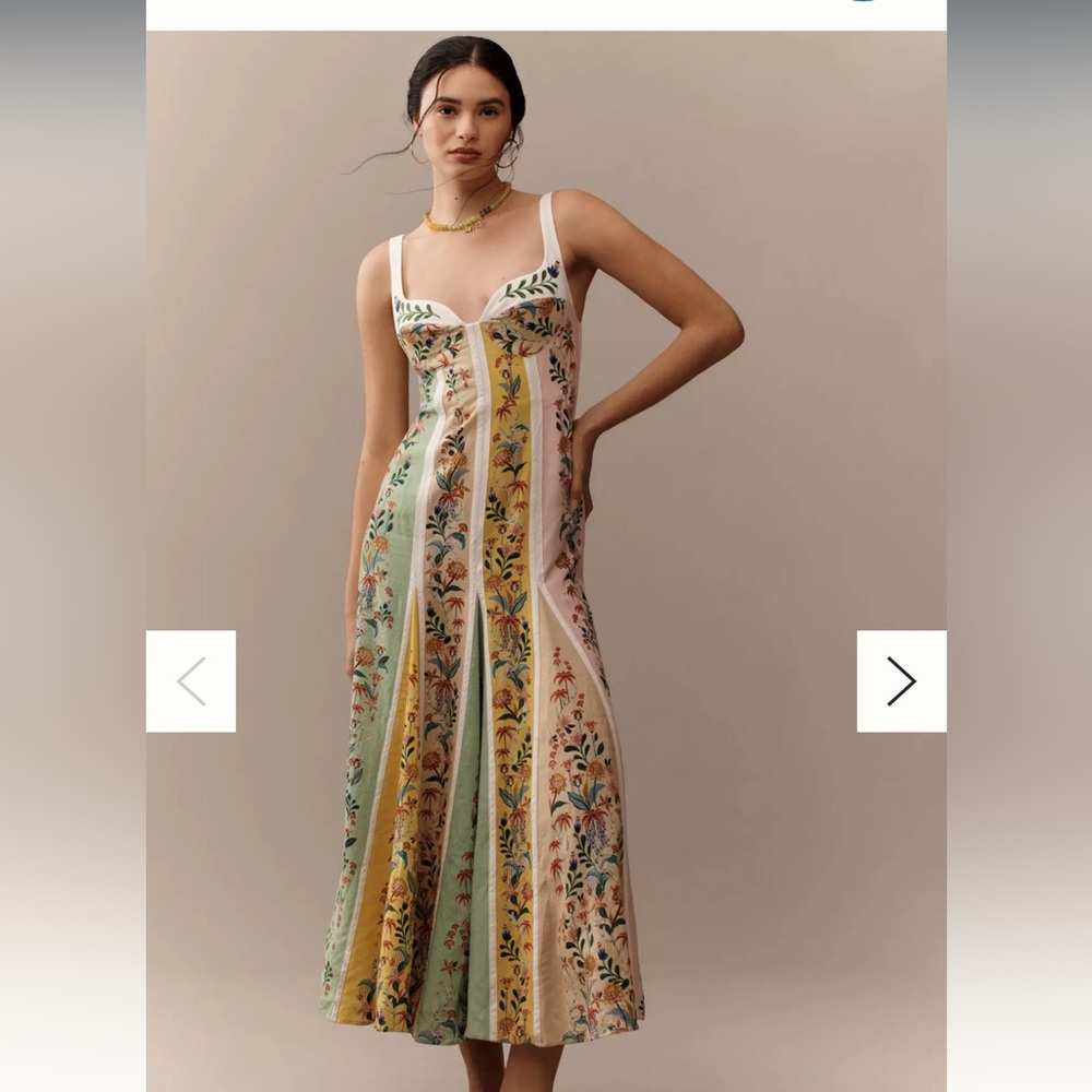 NWT Farm Rio Delicate Floral Stripes Linen Blend Maxi Dress S